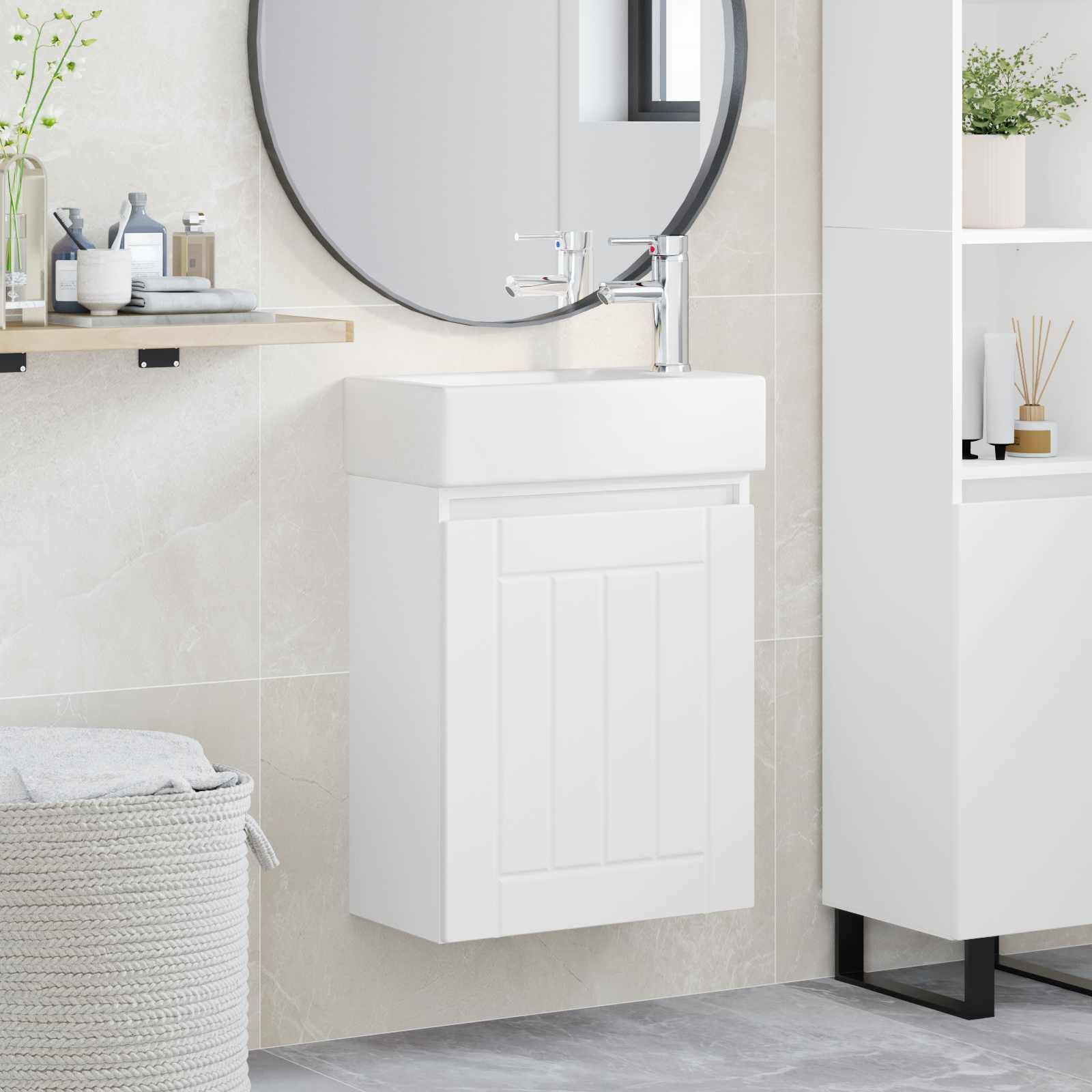 vidaXL Badezimmer Waschtischunterschrank mit Wasserhahn Weiß