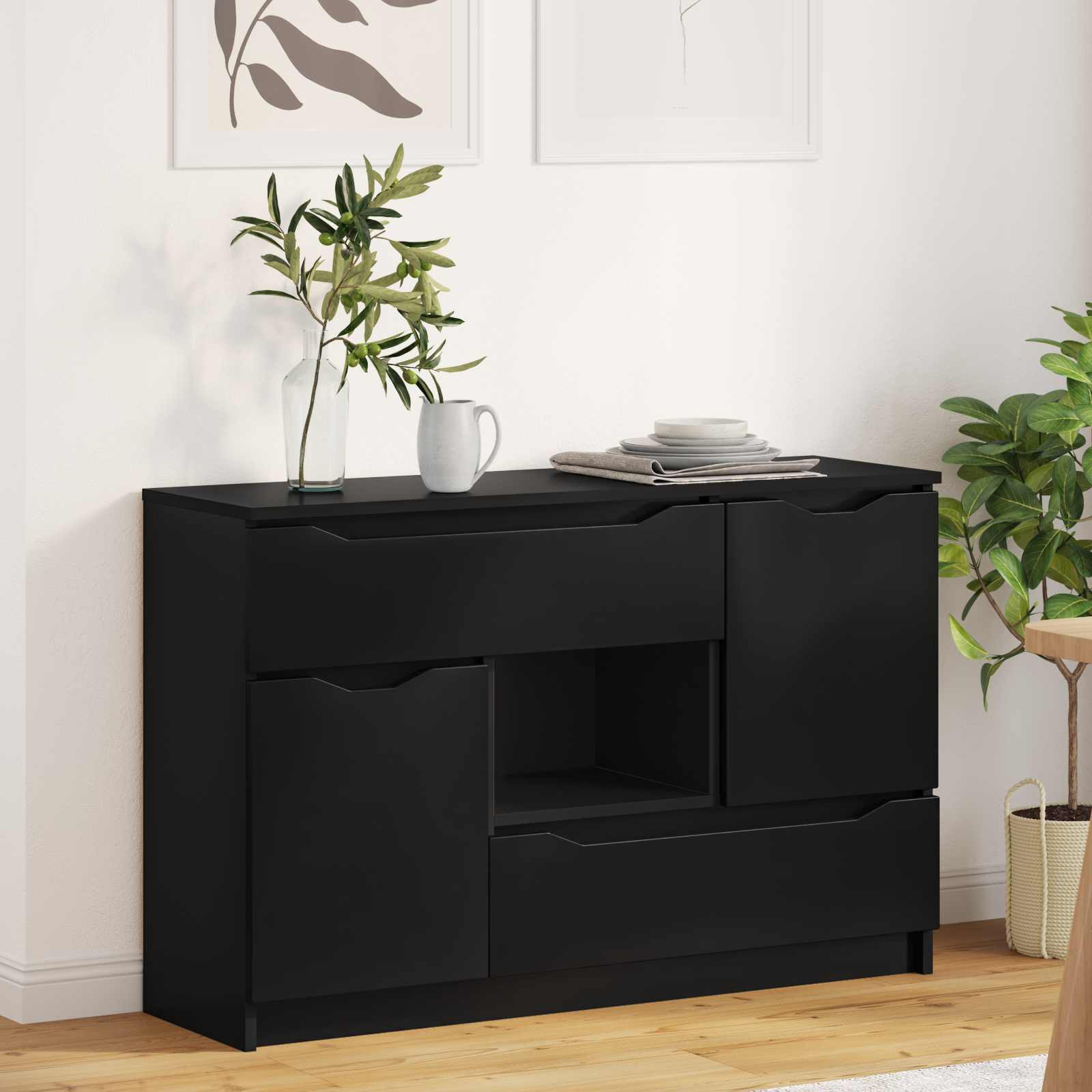 vidaXL Sideboard Schwarz 100 x 30 x 65,6 Holzwerkstoff