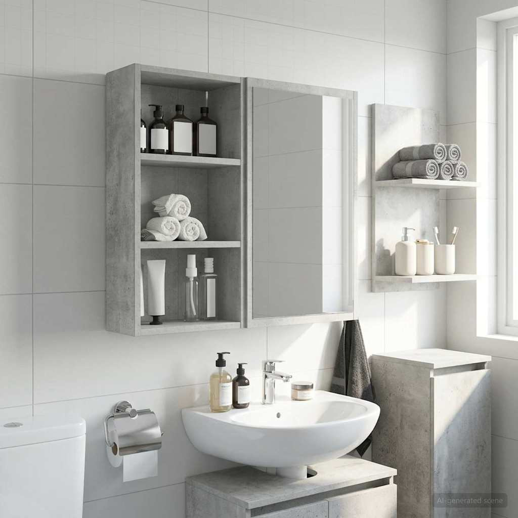 vidaXL Badezimmer-Wandschrank mit Regal Betongrau 30 x 16 x 62,5 cm