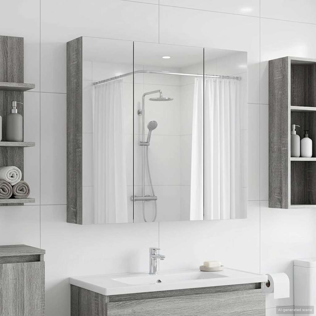 vidaXL Badezimmerspiegelschrank Graues Sonoma 70 x 14,5 x 70 cm