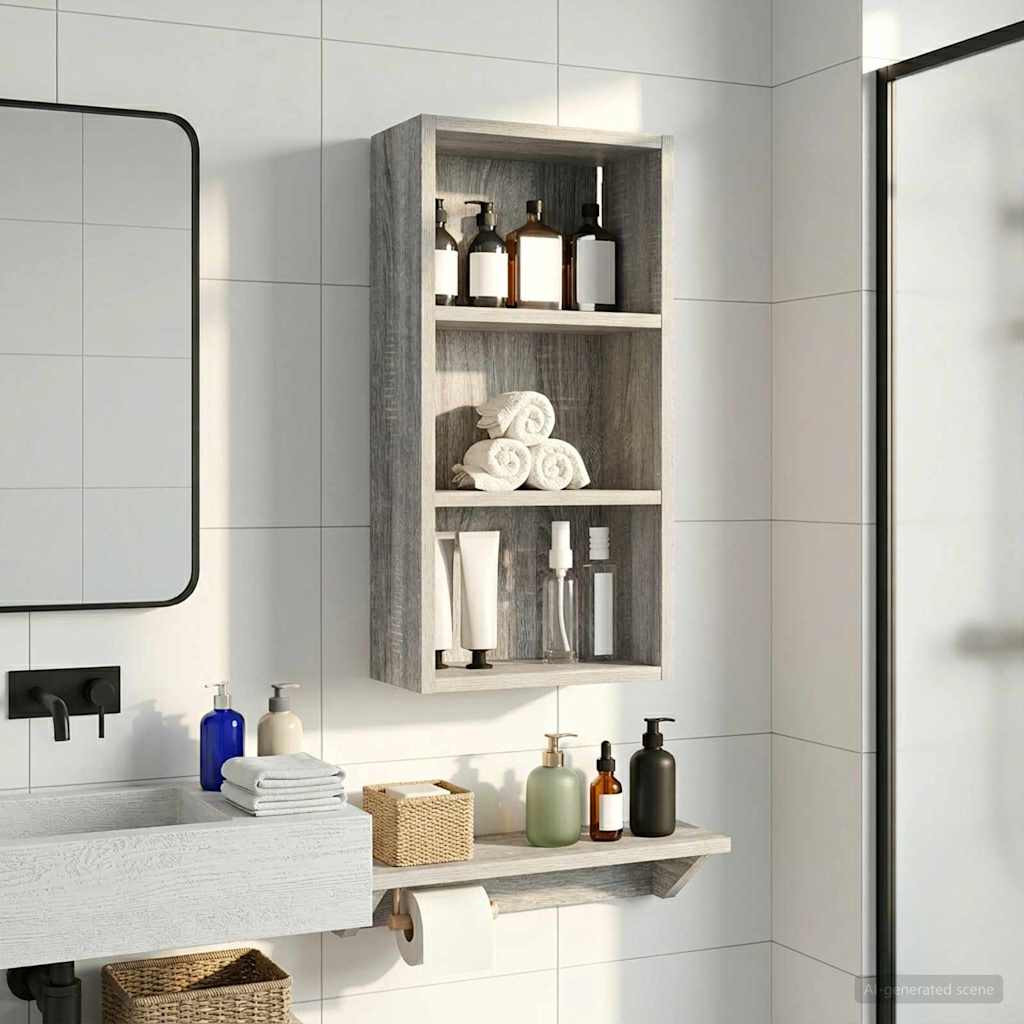 vidaXL Badezimmer-Wandschrank Graues Sonoma 30 x 16 x 62,5 cm