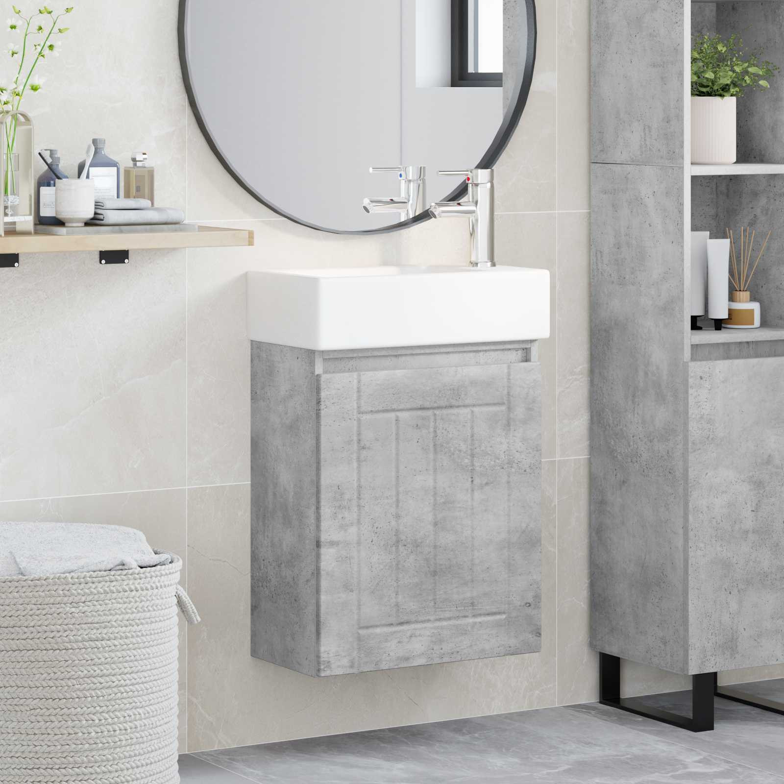 vidaXL Badezimmer Waschtischunterschrank mit Wasserhahn Betongrau