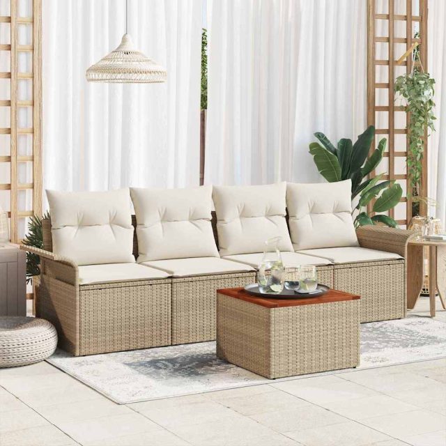 vidaXL Gartensofa-set mit Kissen 5 pcs Beige Poly-Rattan