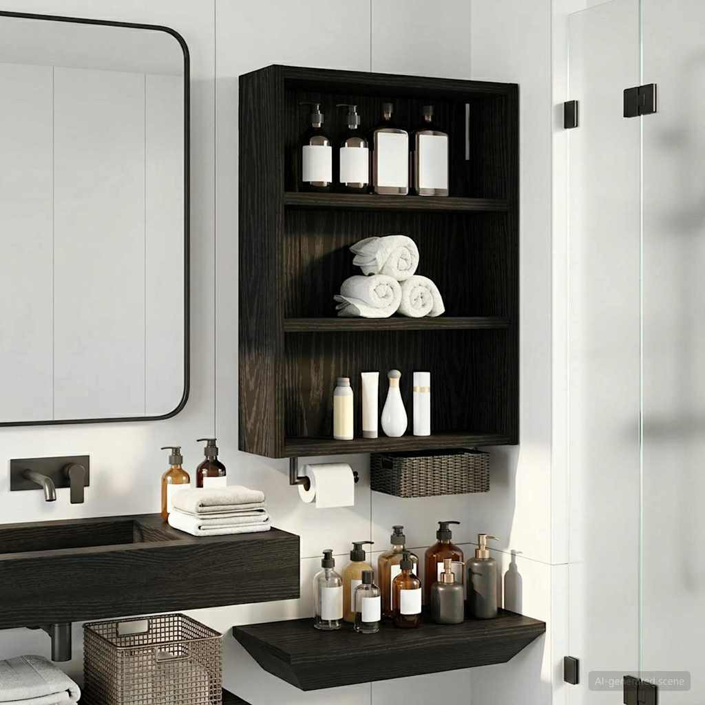 vidaXL Badezimmer-Wandschrank mit Regal Schwarze Eiche 40 x 10 x 50 cm