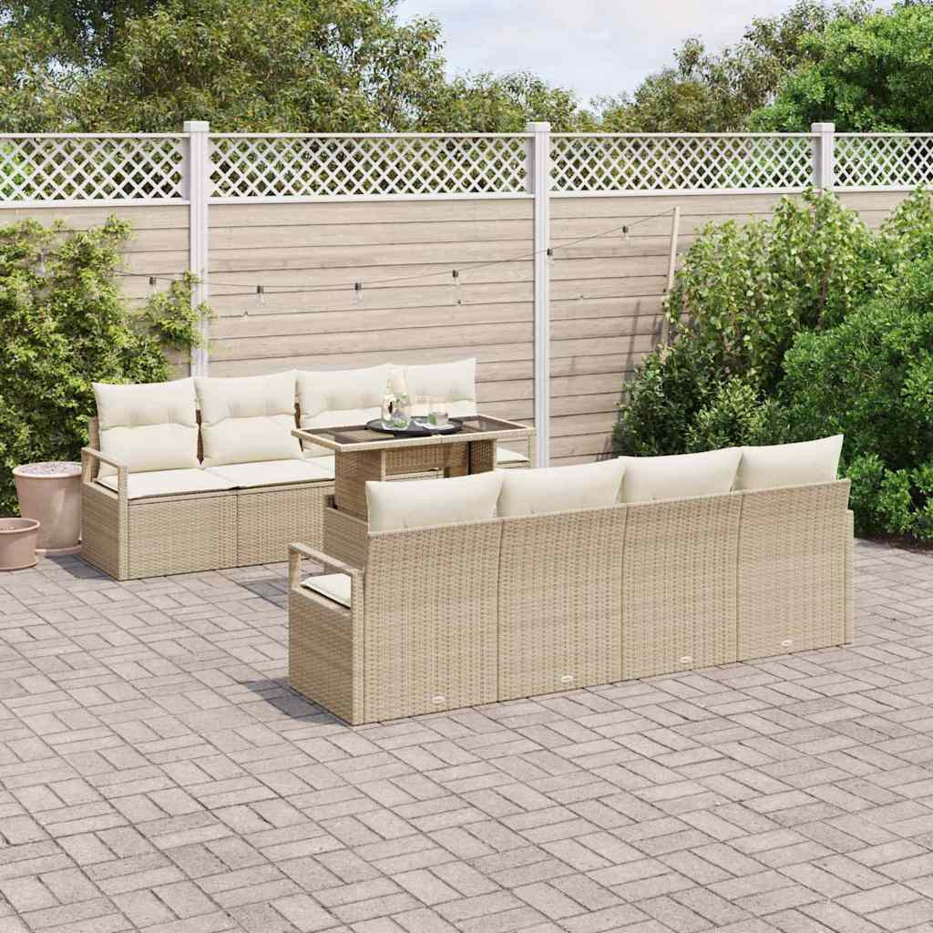 vidaXL Garten-Sofa-Set mit Kissen 7 pcs Beige und Creme Poly-Rattan