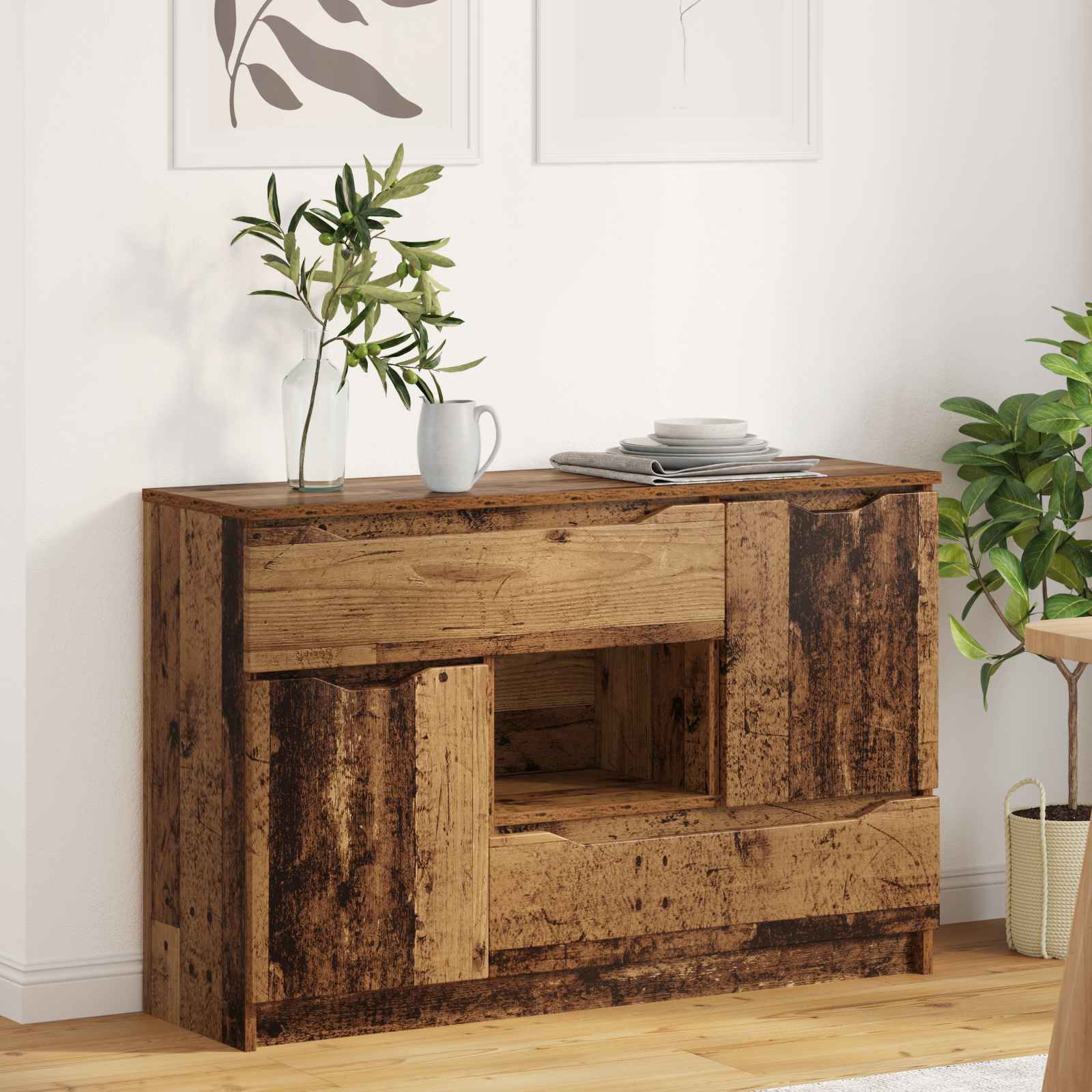 vidaXL Sideboard mit Schubladen Altholz 100 x 30 x 65,6 Holzwerkstoff