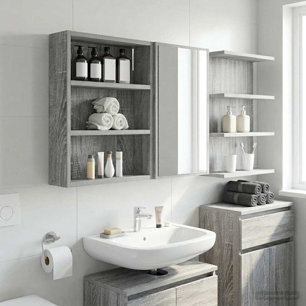 vidaXL Badezimmer-Wandschrank mit Regal Graues Sonoma 40 x 10 x 50 cm