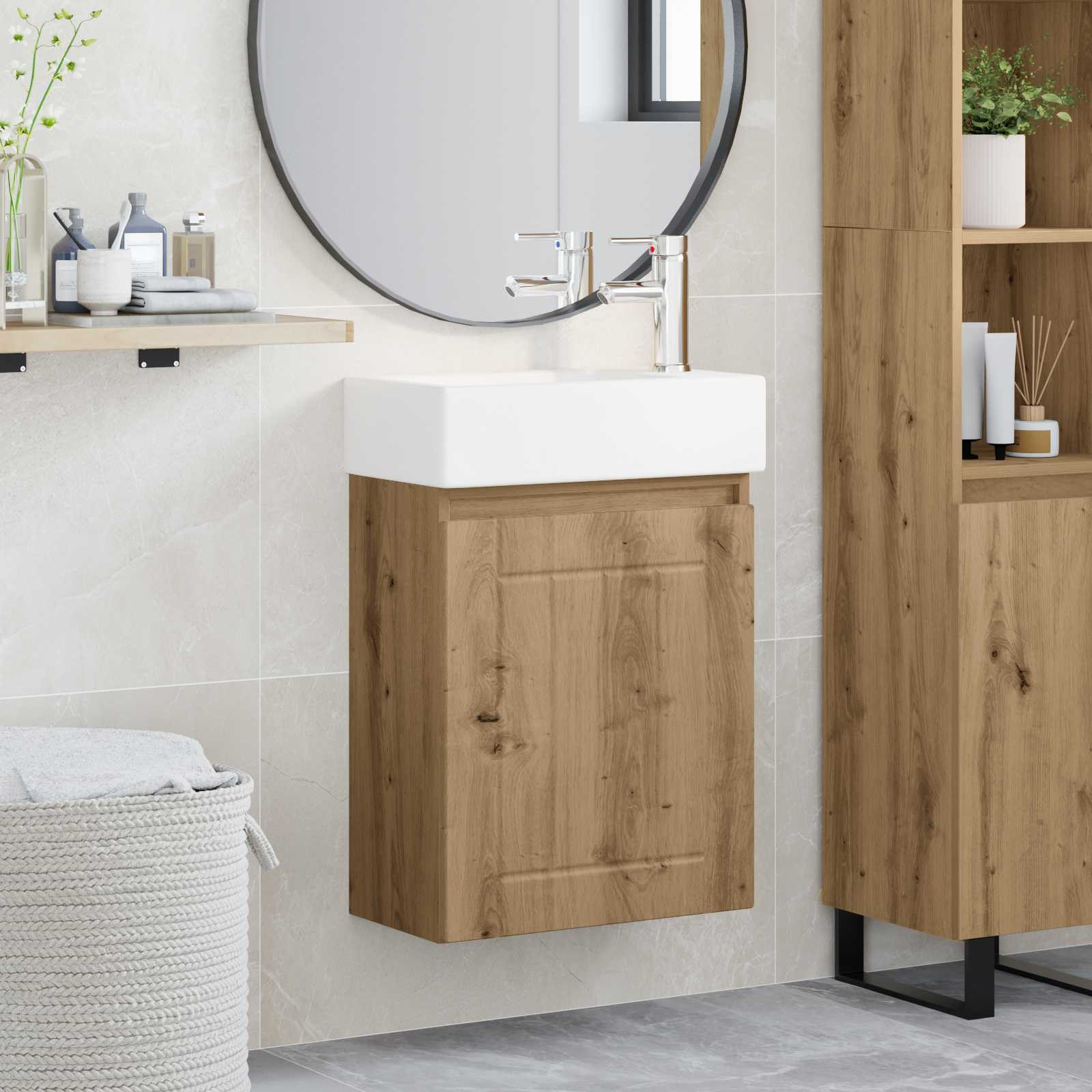vidaXL Badezimmer Waschtischunterschrank mit Wasserhahn Artisan-Eiche