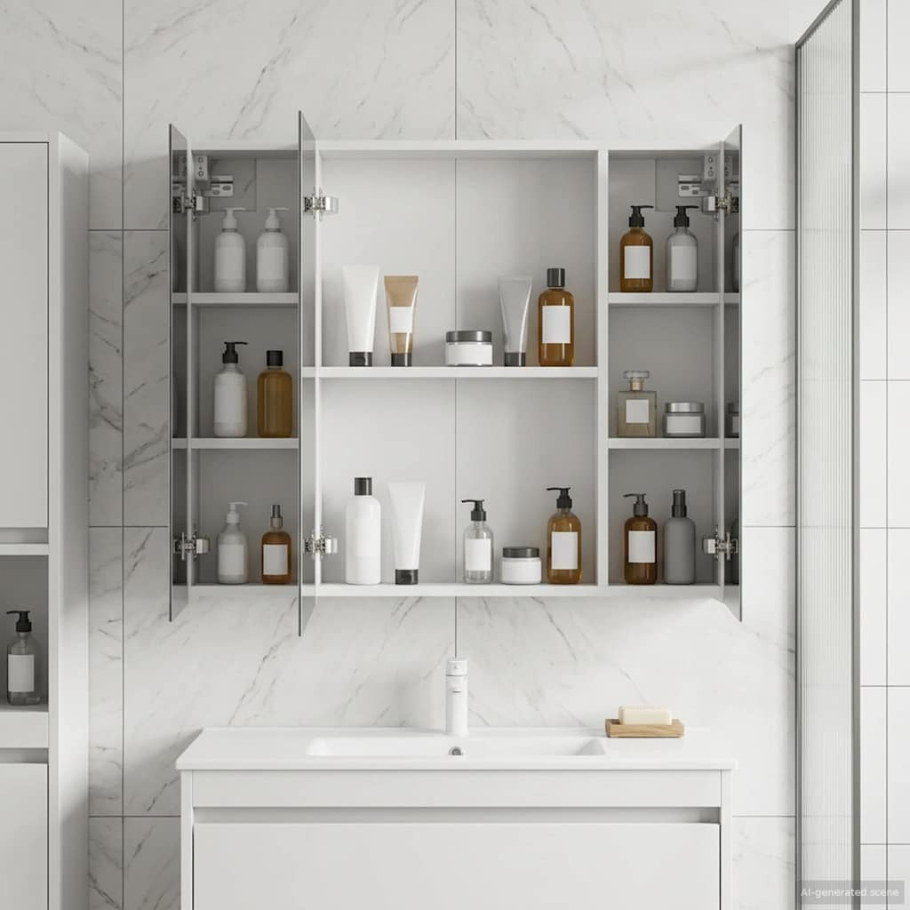 vidaXL Badezimmerspiegelschrank Weiß 80 x 14,5 x 70 cm Holzwerkstoff