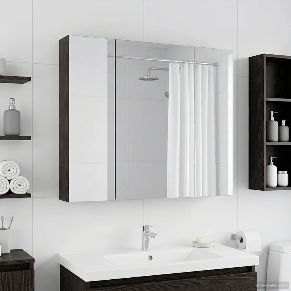 vidaXL Badezimmerspiegelschrank Schwarz Eichen-Optik 80 x 14,5 x 70 cm