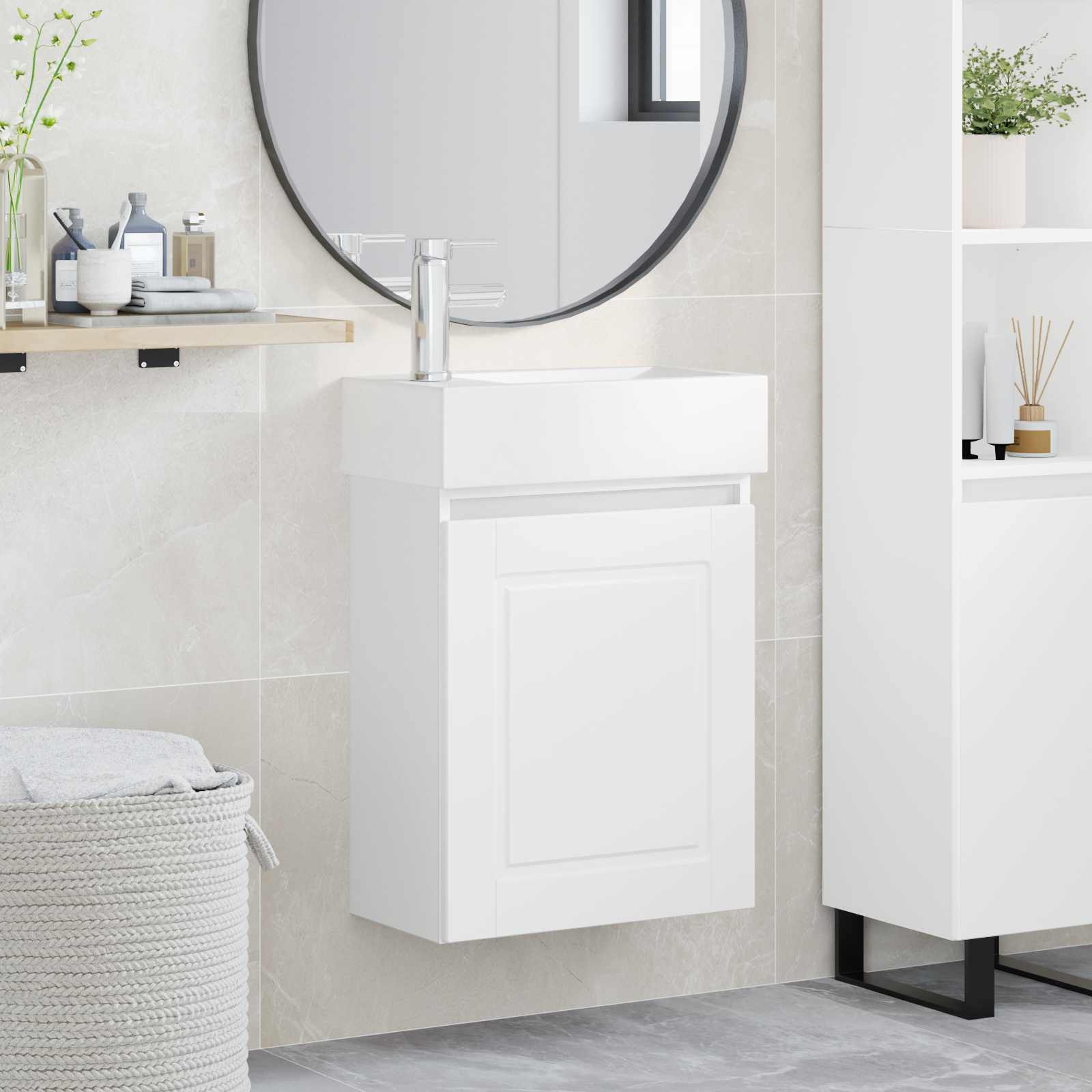 vidaXL Badezimmer Waschtischunterschrank mit Wasserhahn Weiß