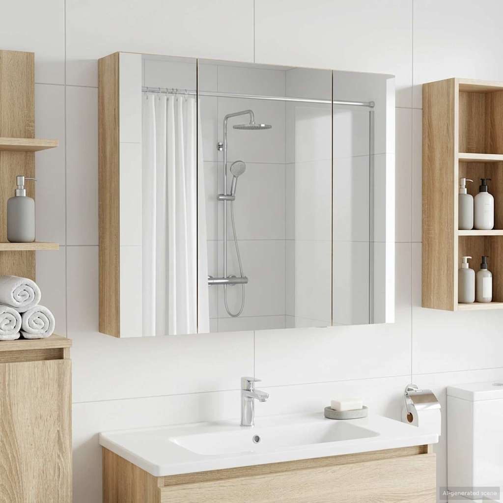 vidaXL Badezimmerspiegelschrank mit Tür Sonoma-Eiche 80 x 14,5 x 70 cm