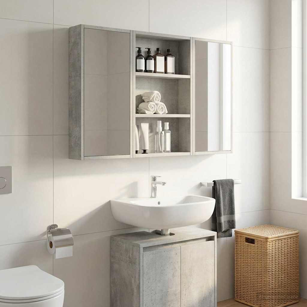 vidaXL Badezimmer-Wandschrank mit Regal Betongrau 40 x 10 x 60,5 cm
