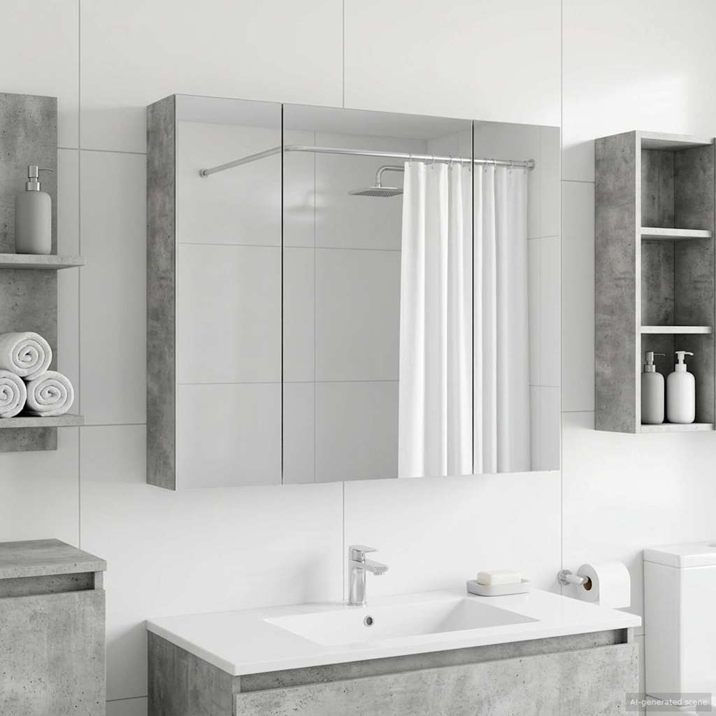 vidaXL Badezimmerspiegelschrank mit Regal Beton Grau 80 x 14,5 x 70 cm