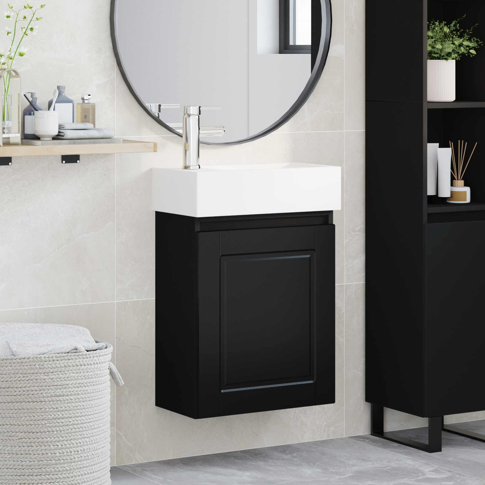 vidaXL Badezimmer Waschtischunterschrank mit Wasserhahn Schwarz