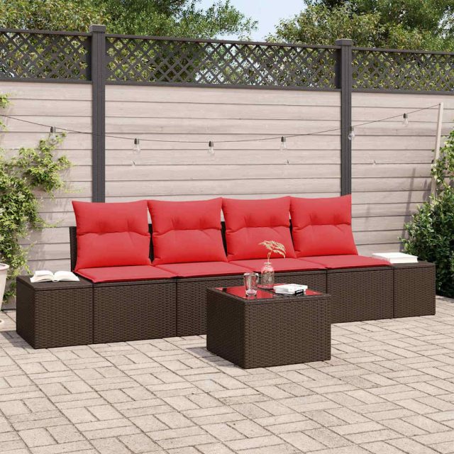 vidaXL Sofa Set mit Kissen 5 pcs Braun Poly-Rattan
