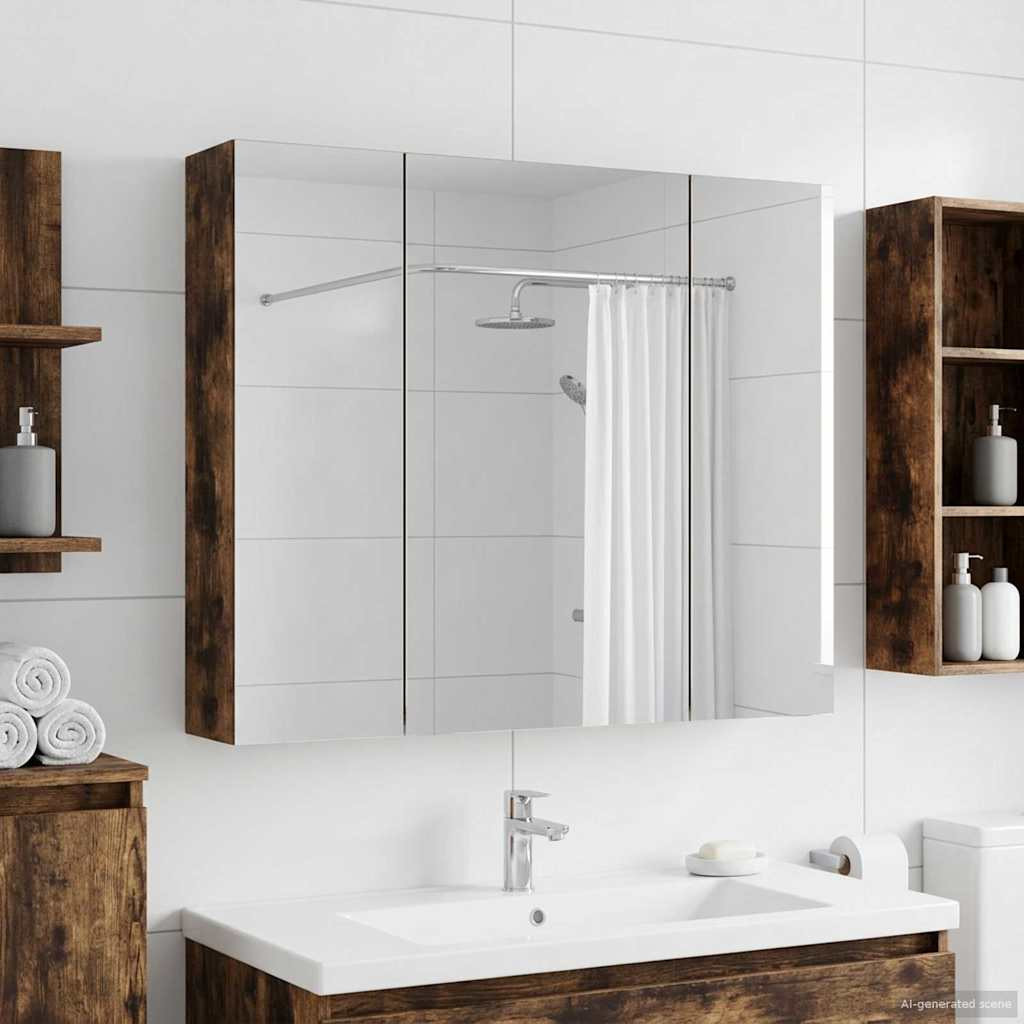 vidaXL Badezimmerspiegelschrank Geräucherte Eiche 80 x 14,5 x 70 cm