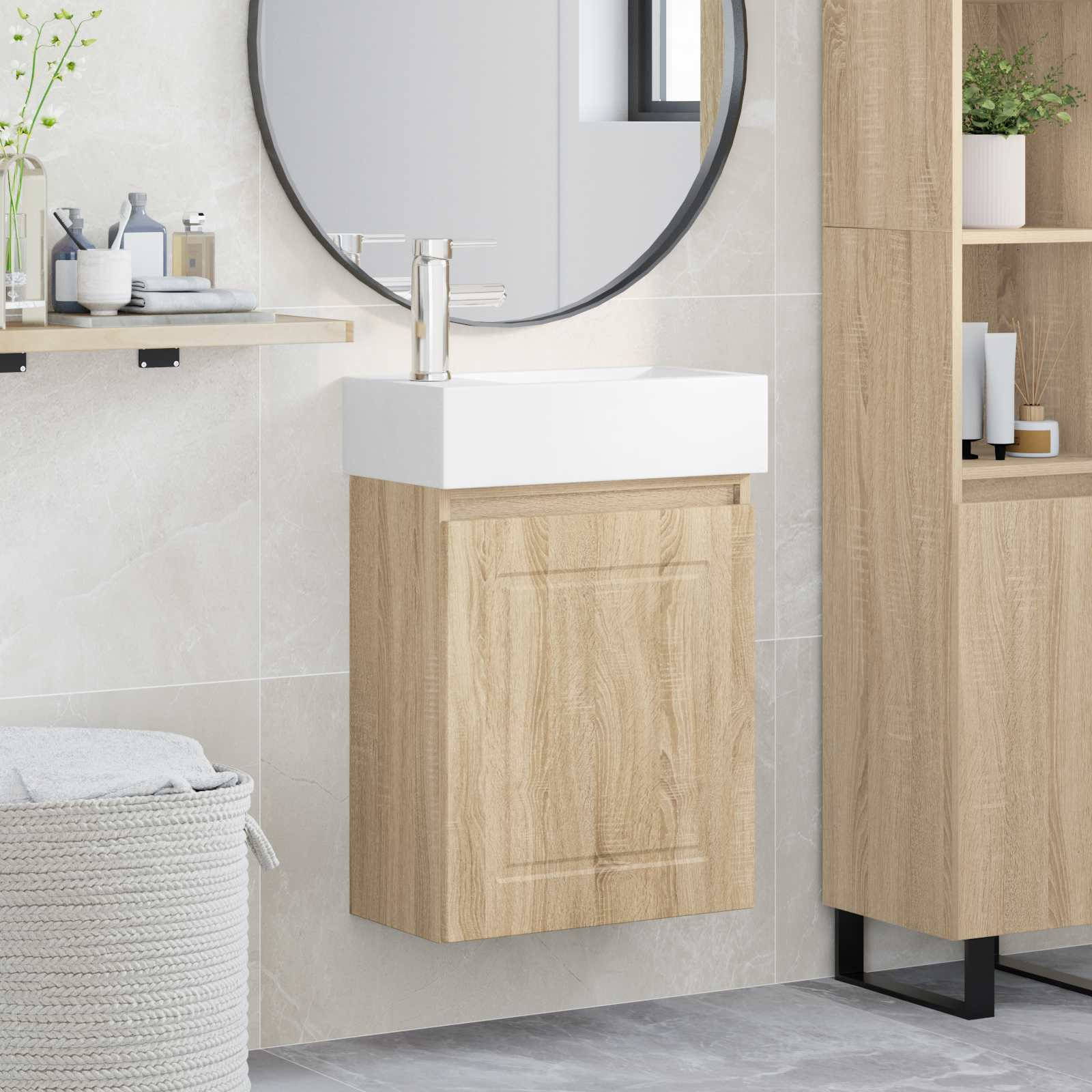 vidaXL Badezimmer Waschtischunterschrank mit Wasserhahn Sonoma-Eiche