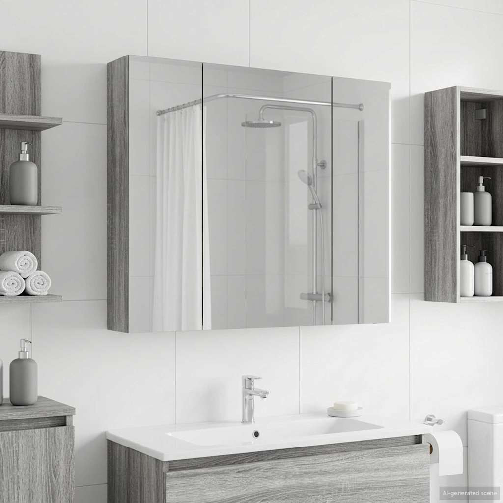 vidaXL Badezimmerspiegelschrank Graues Sonoma 80 x 14,5 x 70 cm