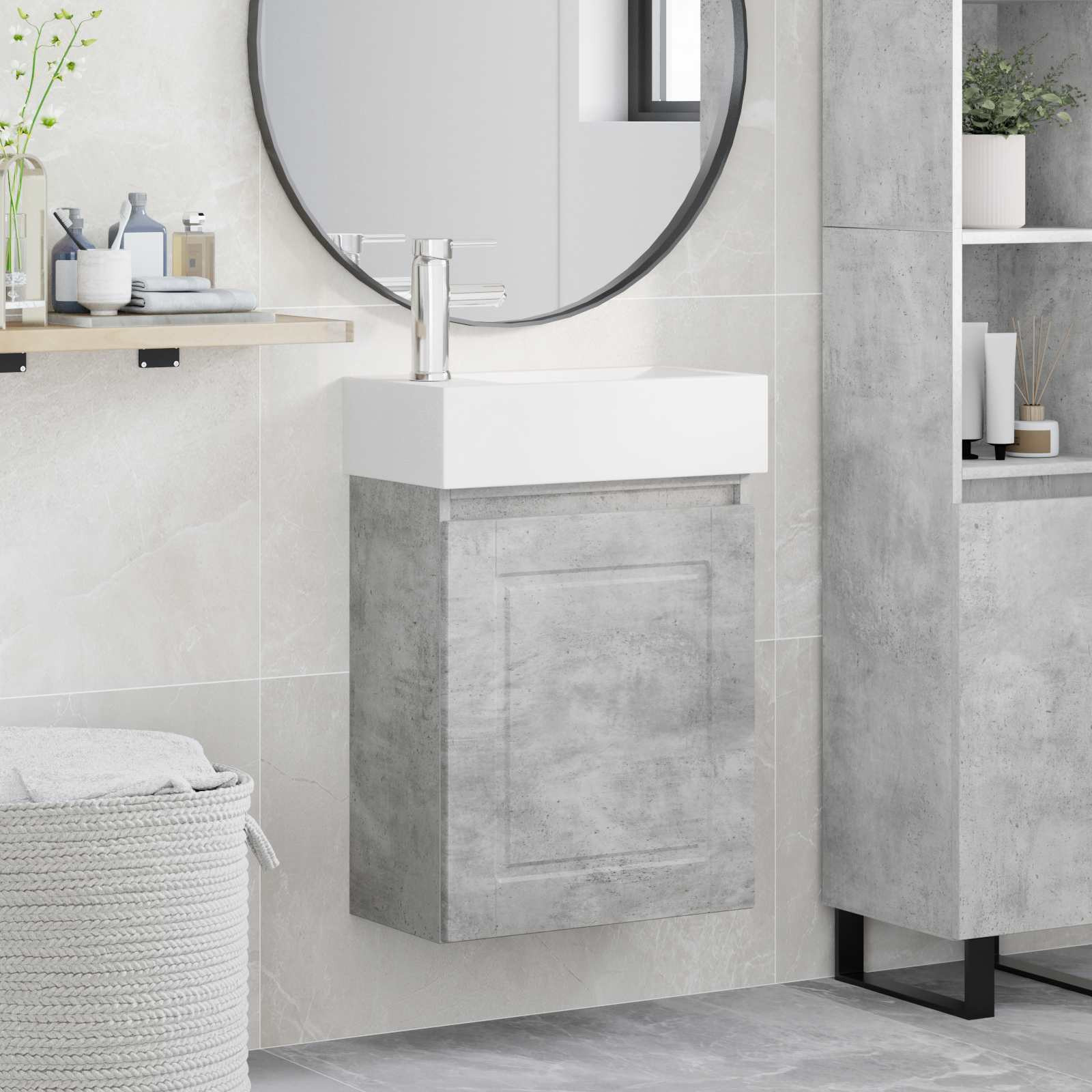 vidaXL Badezimmer Waschtischunterschrank mit Wasserhahn Betongrau