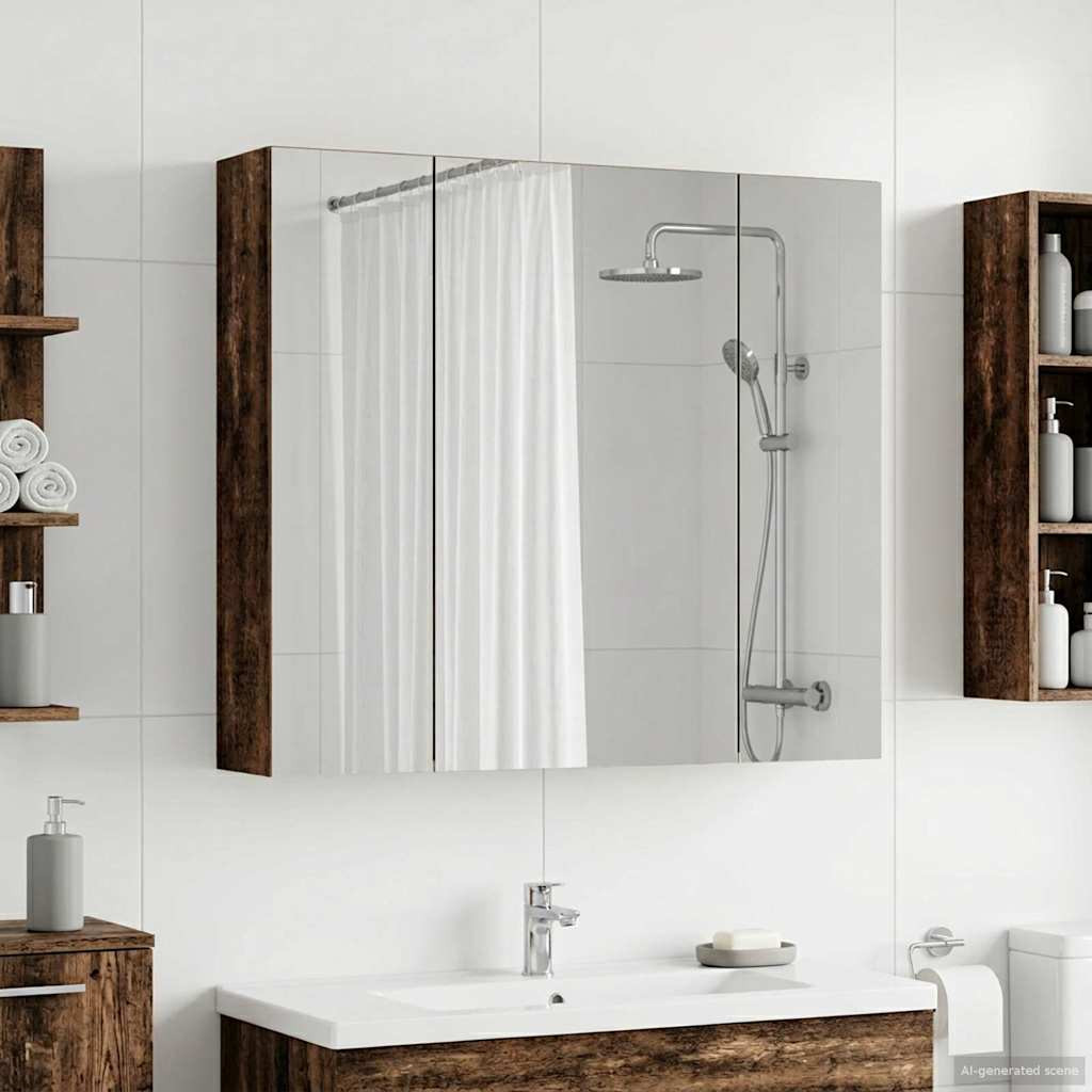 vidaXL Badezimmerspiegelschrank mit Regal Altholz 80 x 14,5 x 70 cm