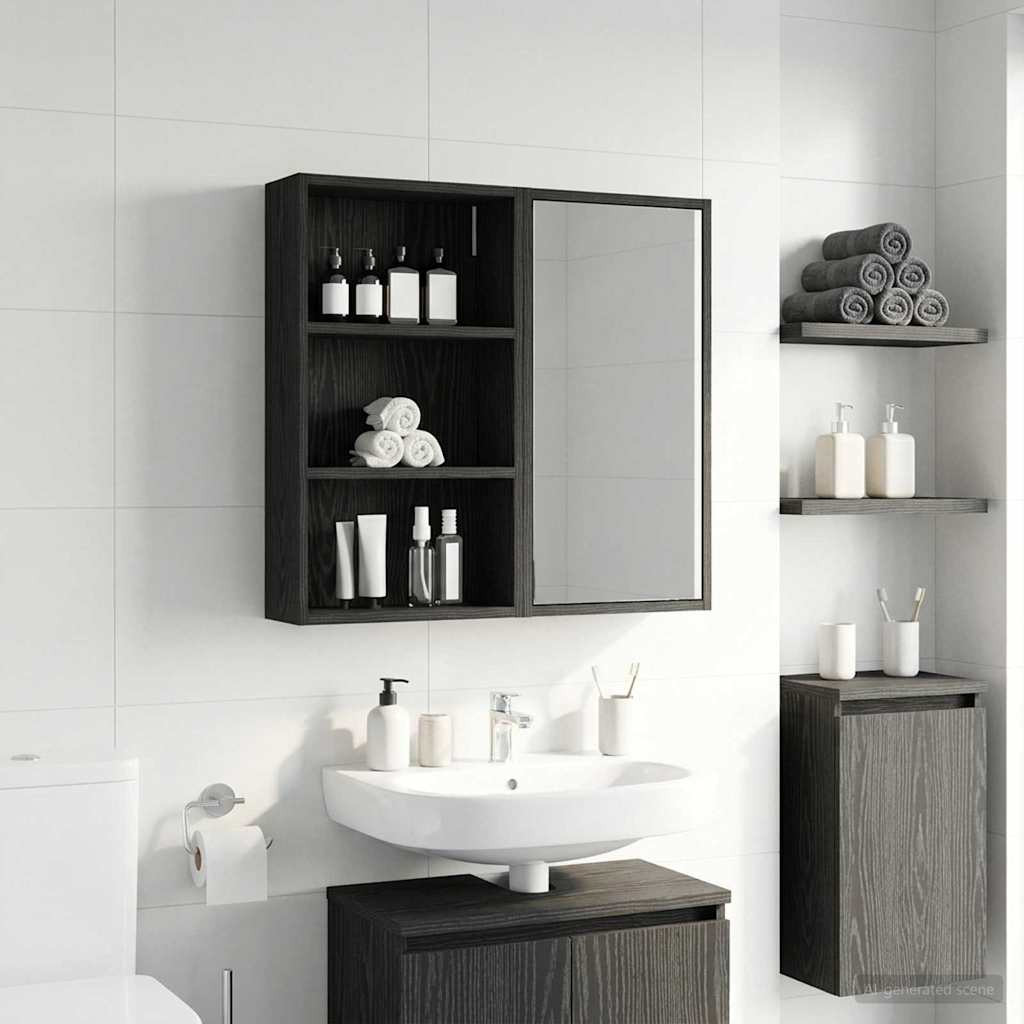 vidaXL Badezimmer-Wandschrank mit Regal Schwarze Eiche 40 x 14 x 70 cm
