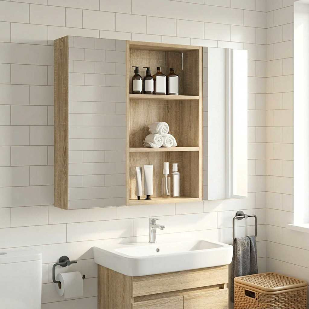 vidaXL Badezimmer-Wandschrank mit Regal Sonoma-Eiche 40 x 14 x 70 cm