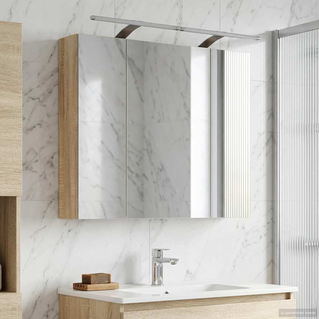 vidaXL Badezimmerspiegelschrank mit Tür Sonoma-Eiche 80 x 14,5 x 70 cm