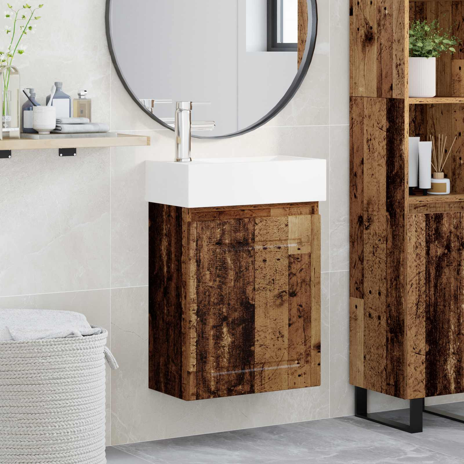 vidaXL Badezimmer Waschtischunterschrank mit Wasserhahn Altholz