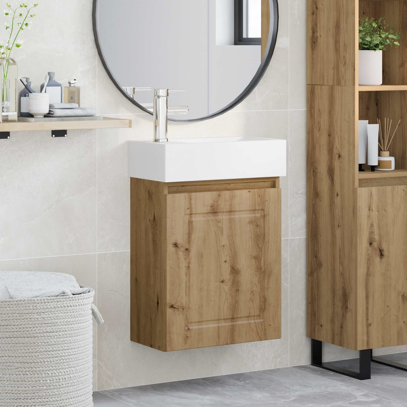 vidaXL Badezimmer Waschtischunterschrank mit Wasserhahn Artisan-Eiche