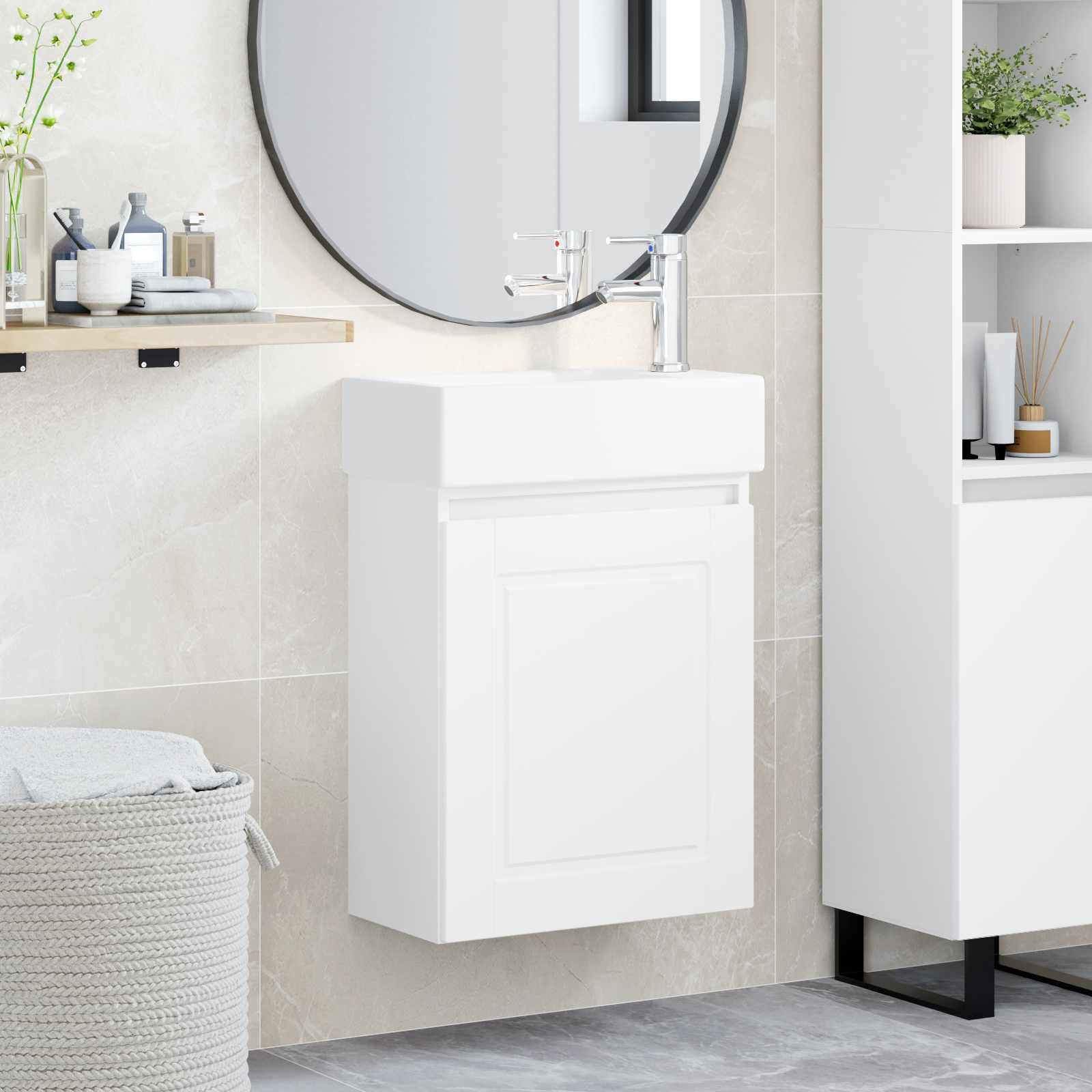 vidaXL Badezimmer Waschtischunterschrank mit Wasserhahn Weiß