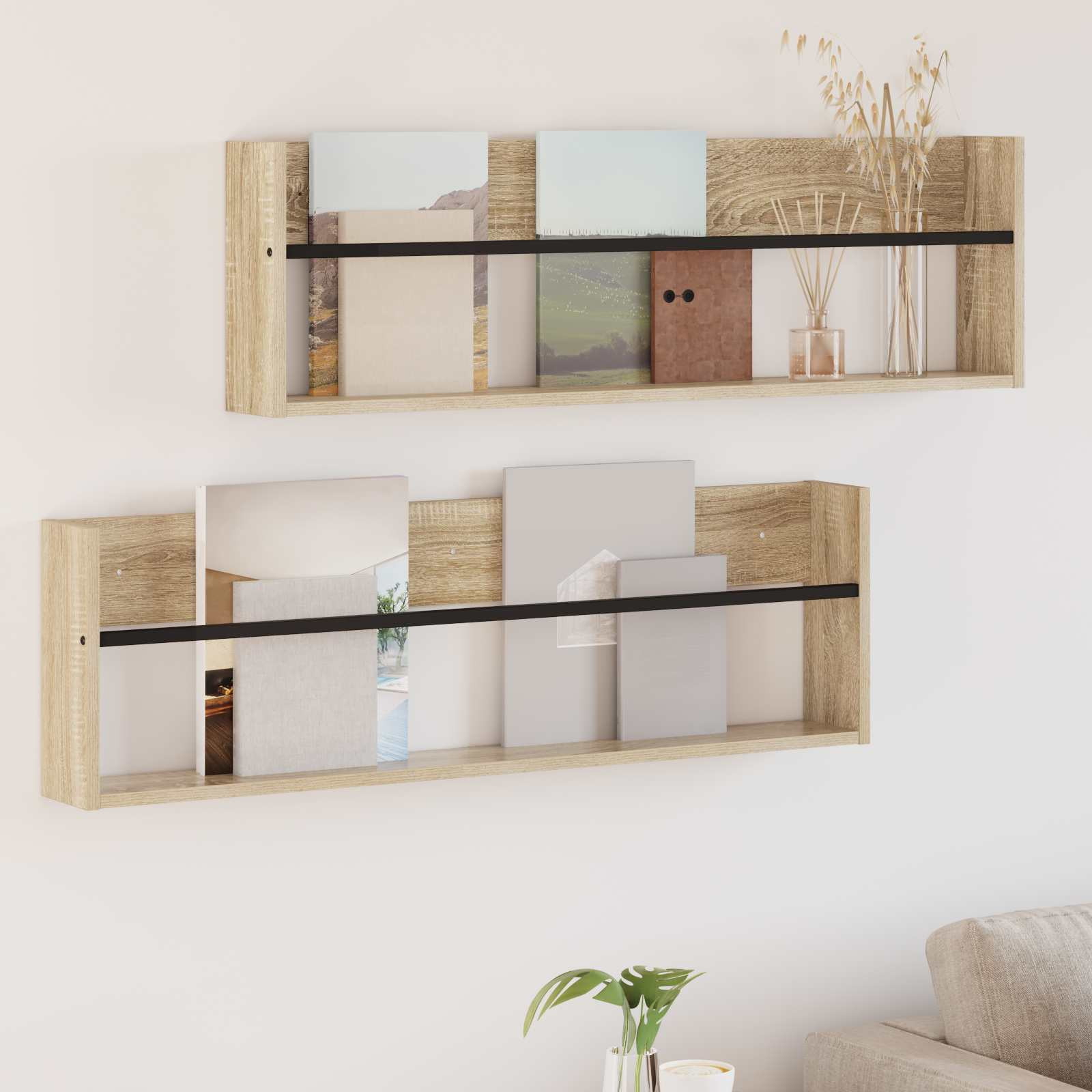 vidaXL Magazinregal 2 pcs Sonoma-Eiche 100 x 12 x 30 cm Holzwerkstoff