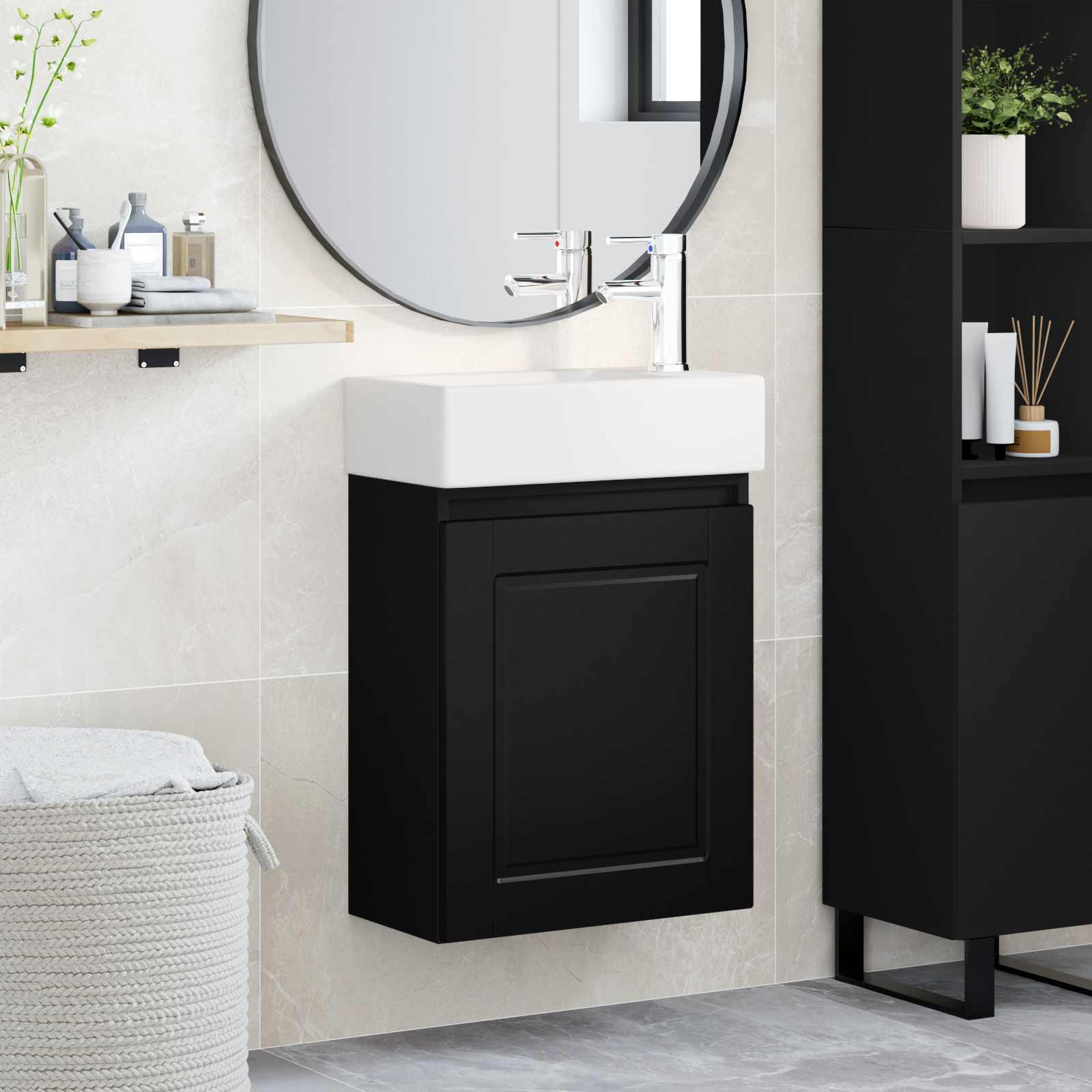 vidaXL Badezimmer Waschtischunterschrank mit Wasserhahn Schwarz