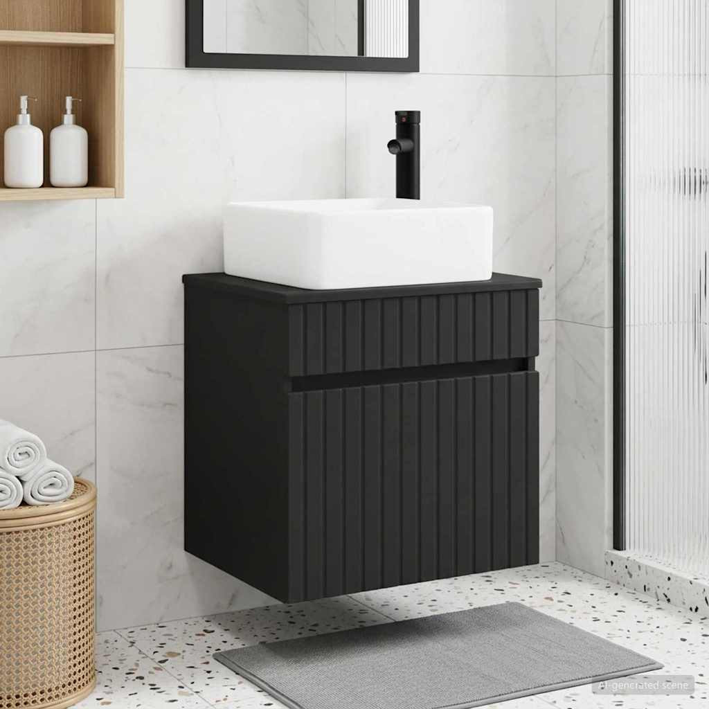 vidaXL Wandmontierte Waschbecken-Vanität Schwarz 49 x 41 x 63 cm
