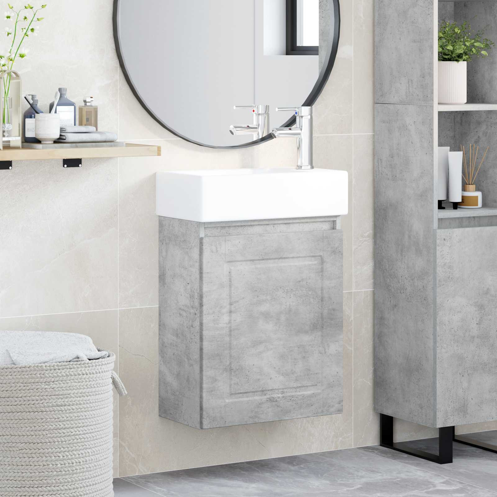 vidaXL Badezimmer Waschtischunterschrank mit Wasserhahn Betongrau