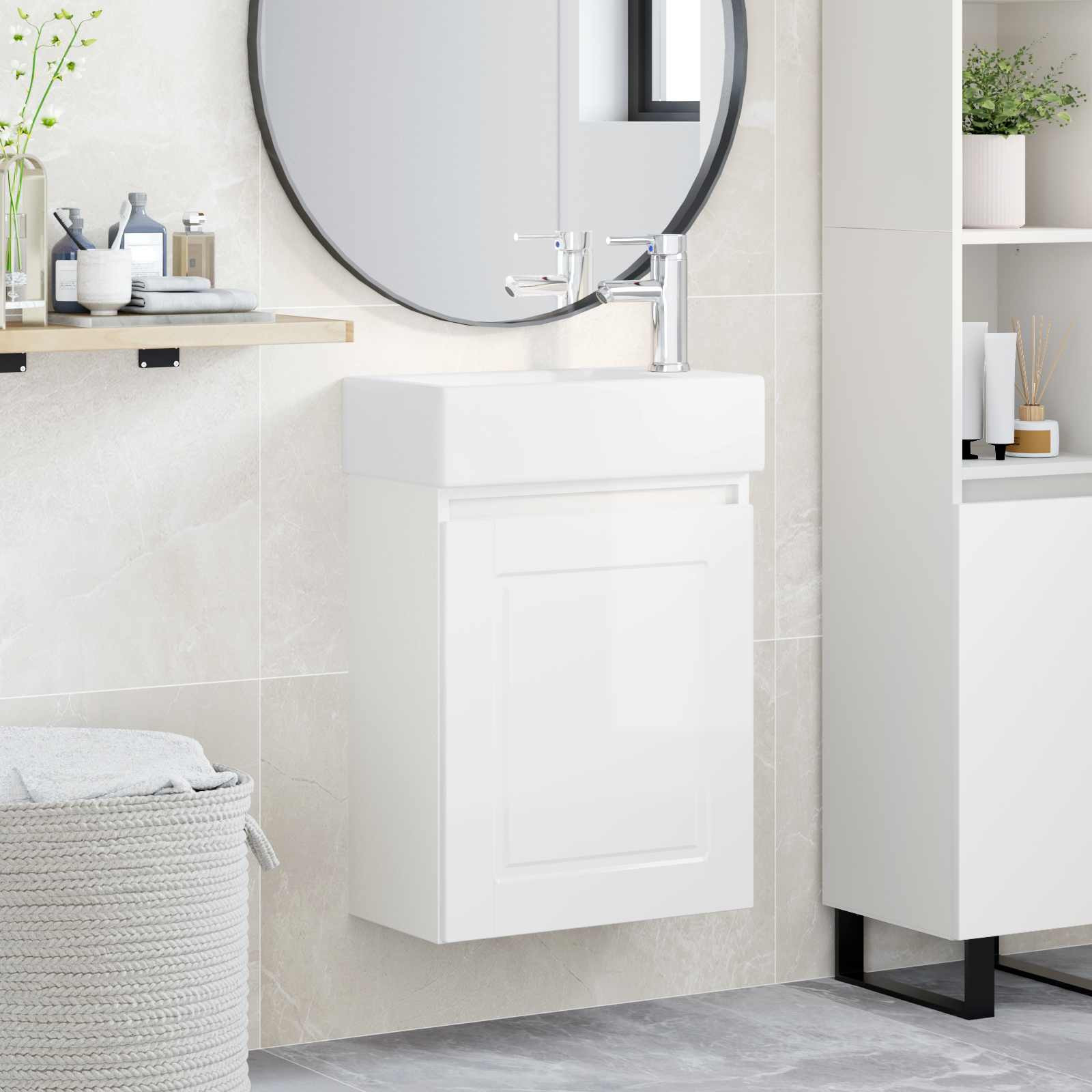 vidaXL Badezimmer Waschtischunterschrank mit Wasserhahn Hochglanz Weiß