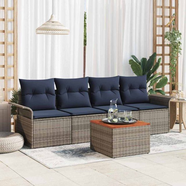 vidaXL Gartensofa-set mit Kissen 5 pcs Grau Poly-Rattan