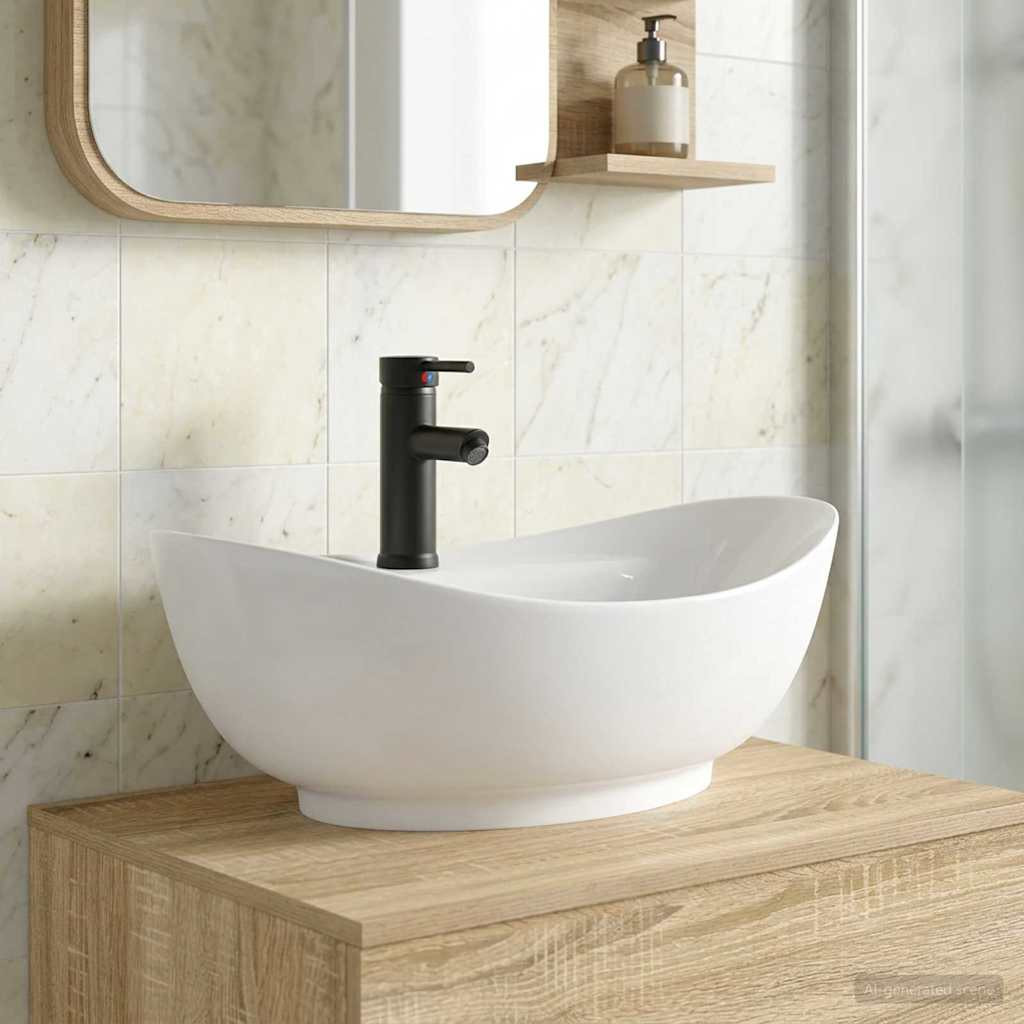 vidaXL Waschbecken fürs Badezimmer Matt Schwarz 59 x 35 x 21 cm Metall