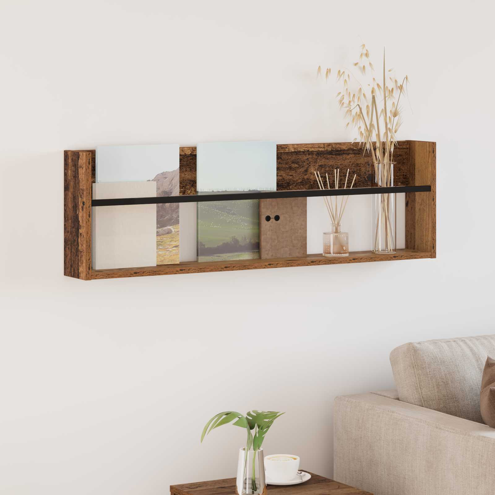 vidaXL Magazinregal mit Regal Altholz 100 x 12 x 30 cm Holzwerkstoff