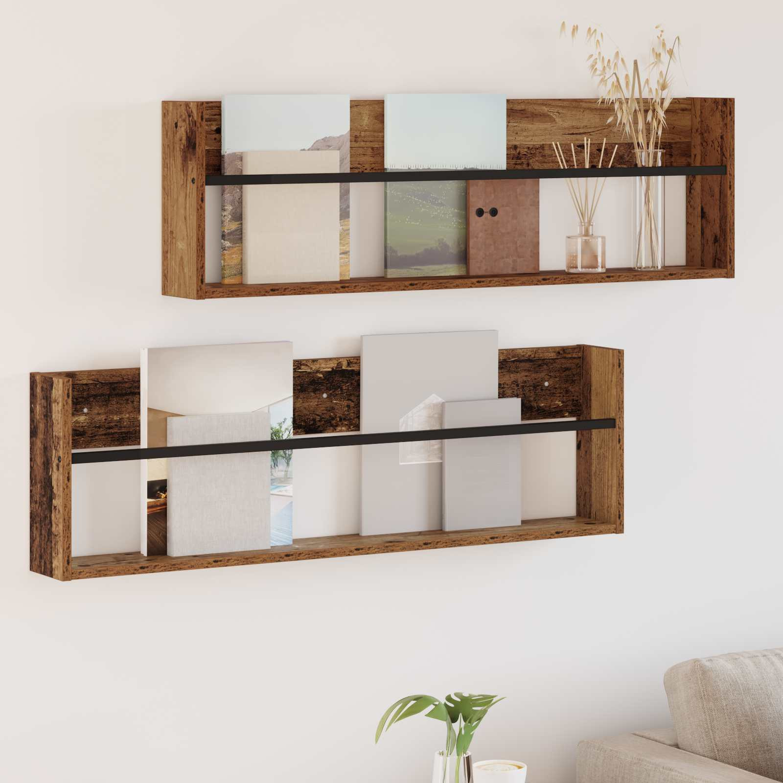 vidaXL Magazinregal 2 pcs Altholz 100 x 12 x 30 cm Holzwerkstoff