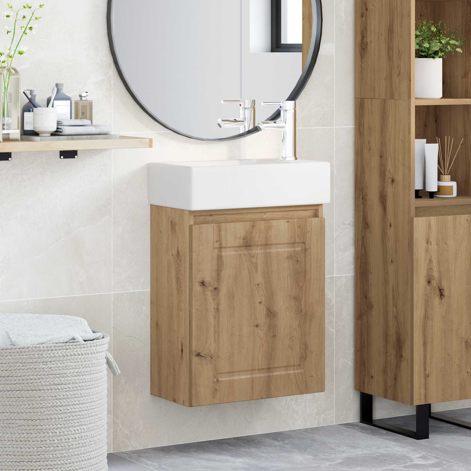 vidaXL Badezimmer Waschtischunterschrank mit Wasserhahn Artisan-Eiche