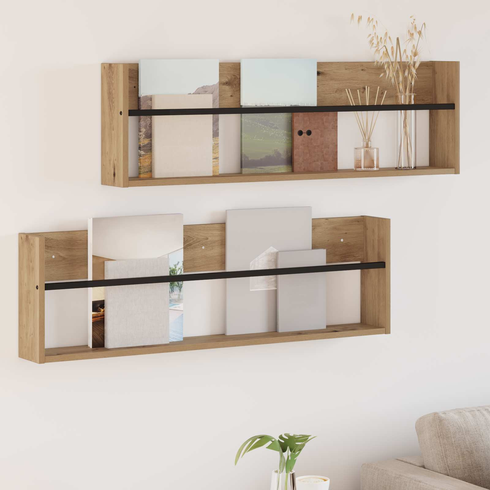 vidaXL Magazinregal mit Regal 2 Stk. Artisan-Eiche 100 x 12 x 30 cm