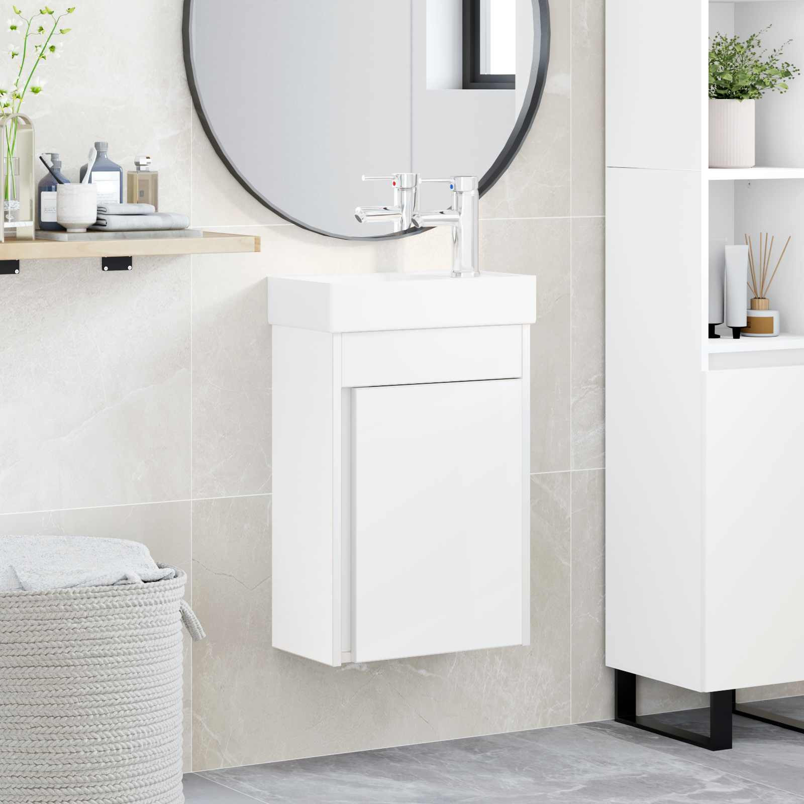 vidaXL Badezimmer Waschtischunterschrank mit Wasserhahn Weiß