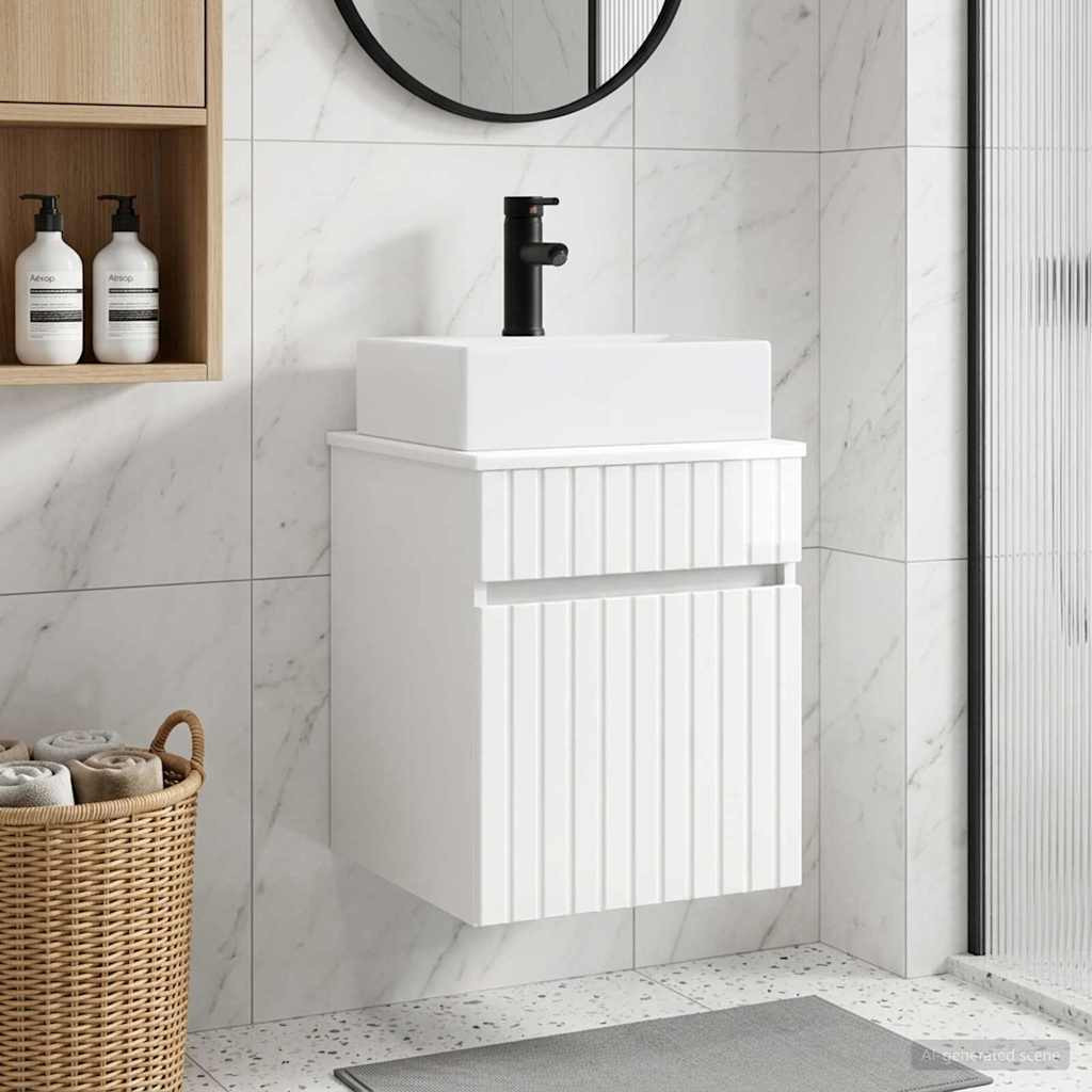 vidaXL Wandmontierter Waschbecken Vanity Hochglanz Weiß