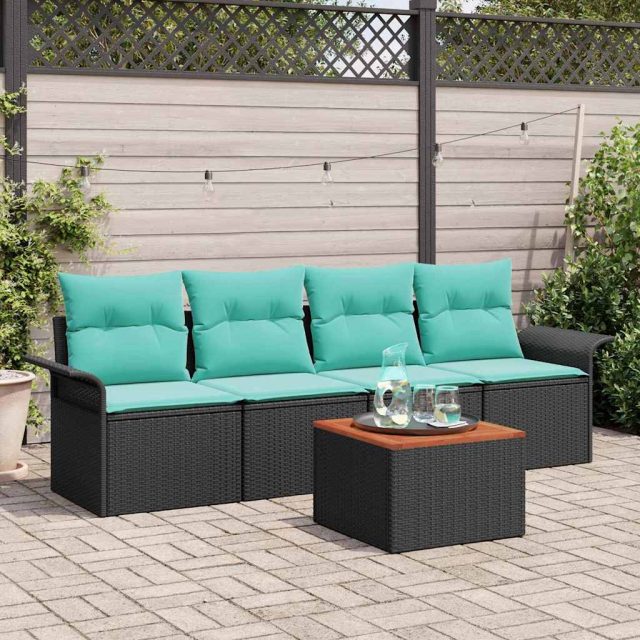 vidaXL Gartensofa-set mit Kissen 5 pcs Schwarz Poly-Rattan