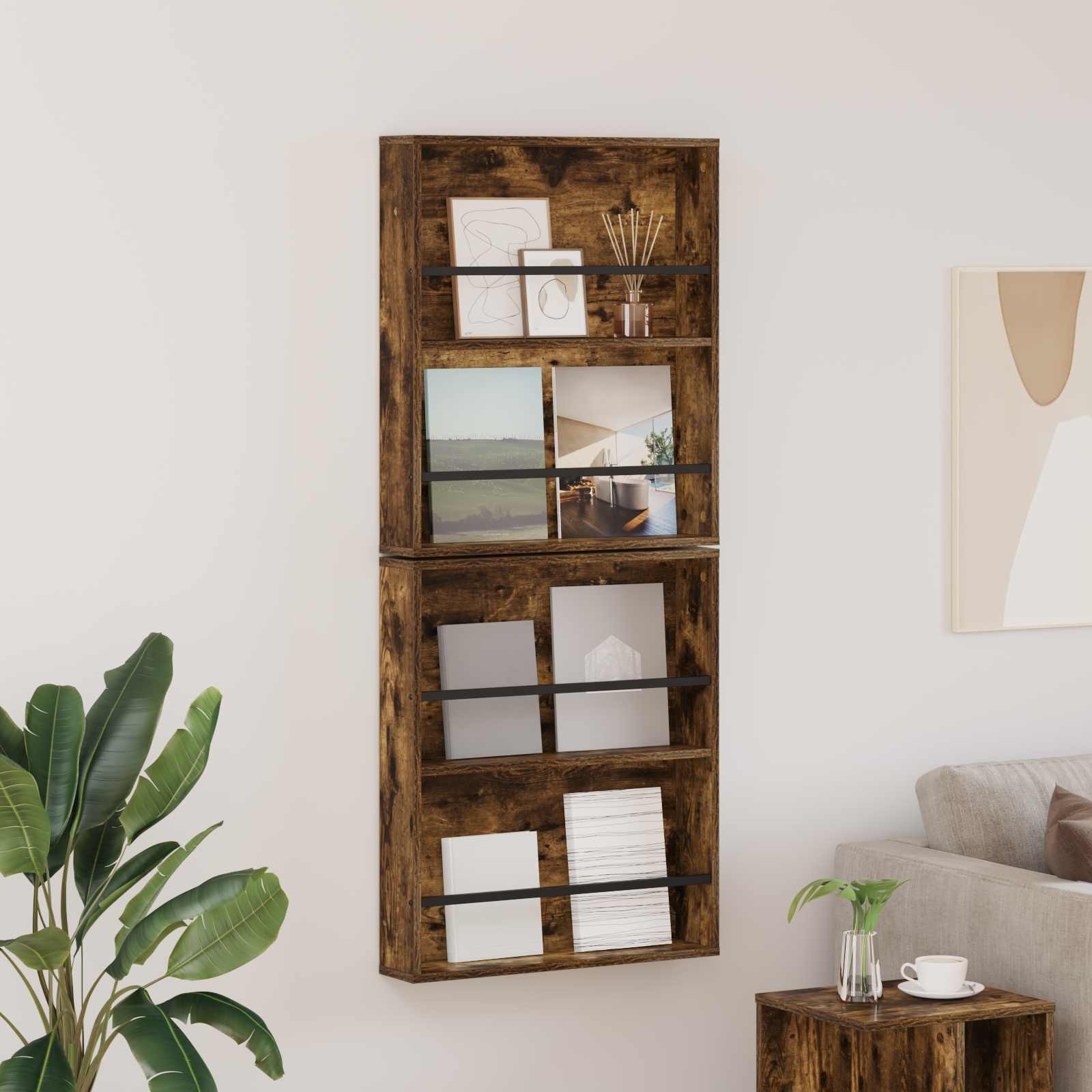 vidaXL Magazinregal mit Regal 2 pcs Geräucherte Eiche 60 x 12 x 70 cm
