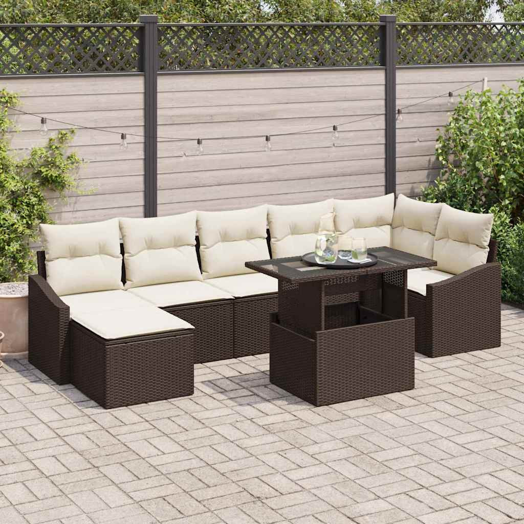 vidaXL Gartensofa-set mit Kissen 8 pcs Braun und Creme Poly-Rattan
