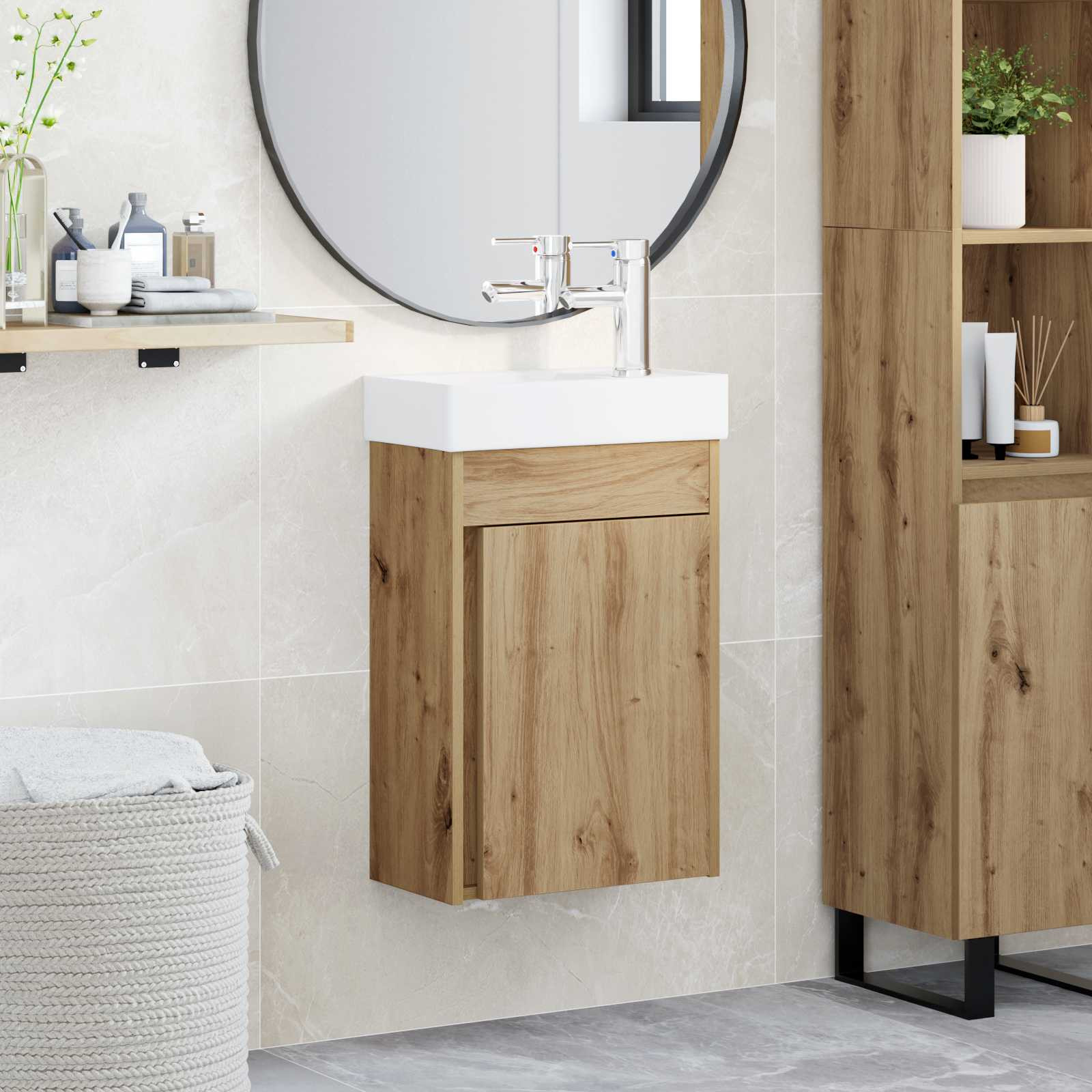 vidaXL Badezimmer Waschtischunterschrank mit Wasserhahn Artisan-Eiche