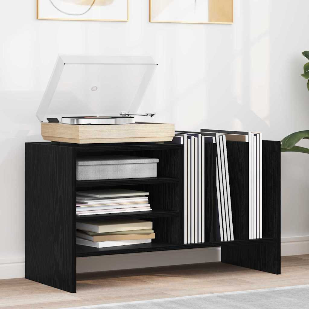 vidaXL Schallplattenschrank Schwarz Eichen-Optik 78,5 x 35 x 45 cm