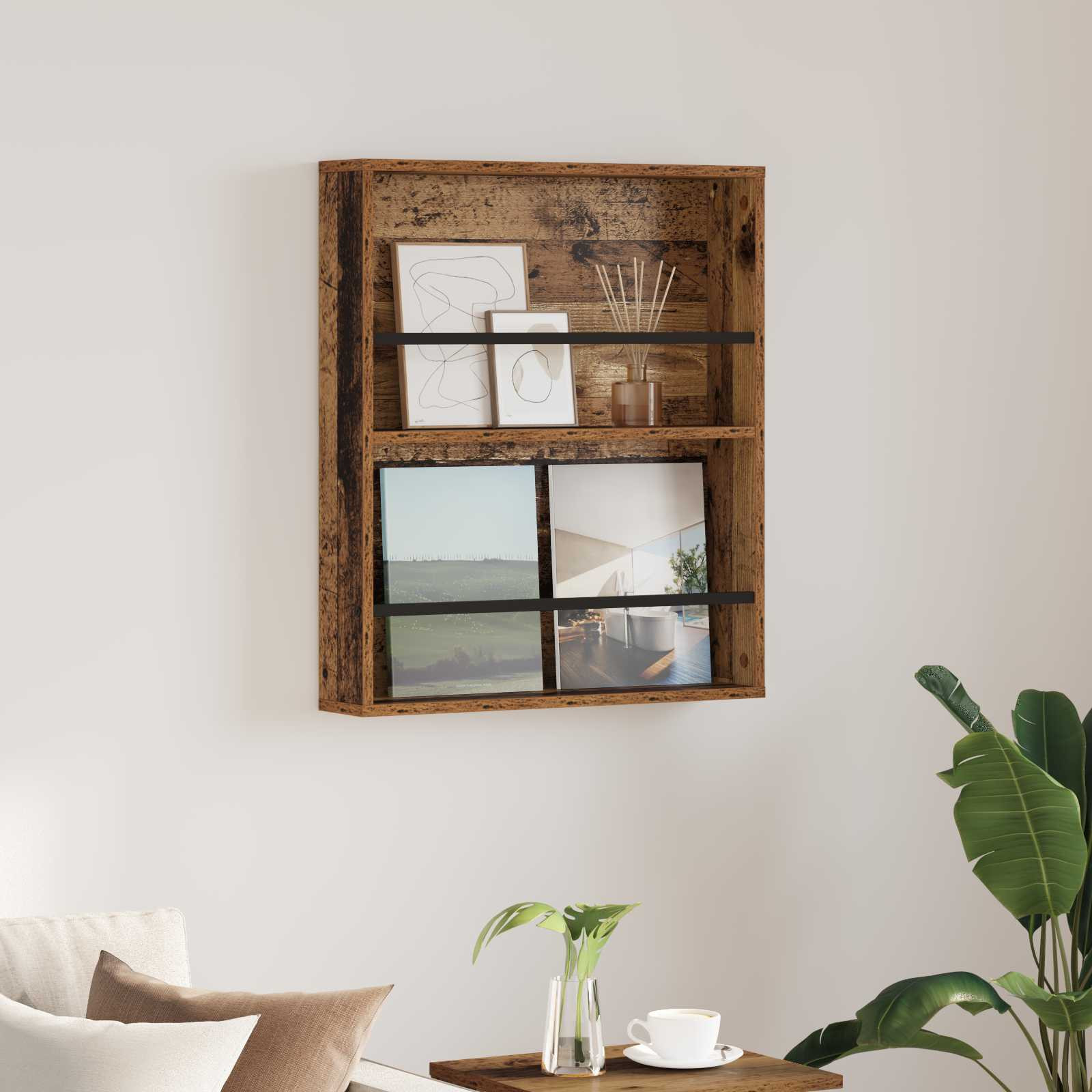 vidaXL Magazinregal mit Regal Altholz 60 x 12 x 70 cm Holzwerkstoff